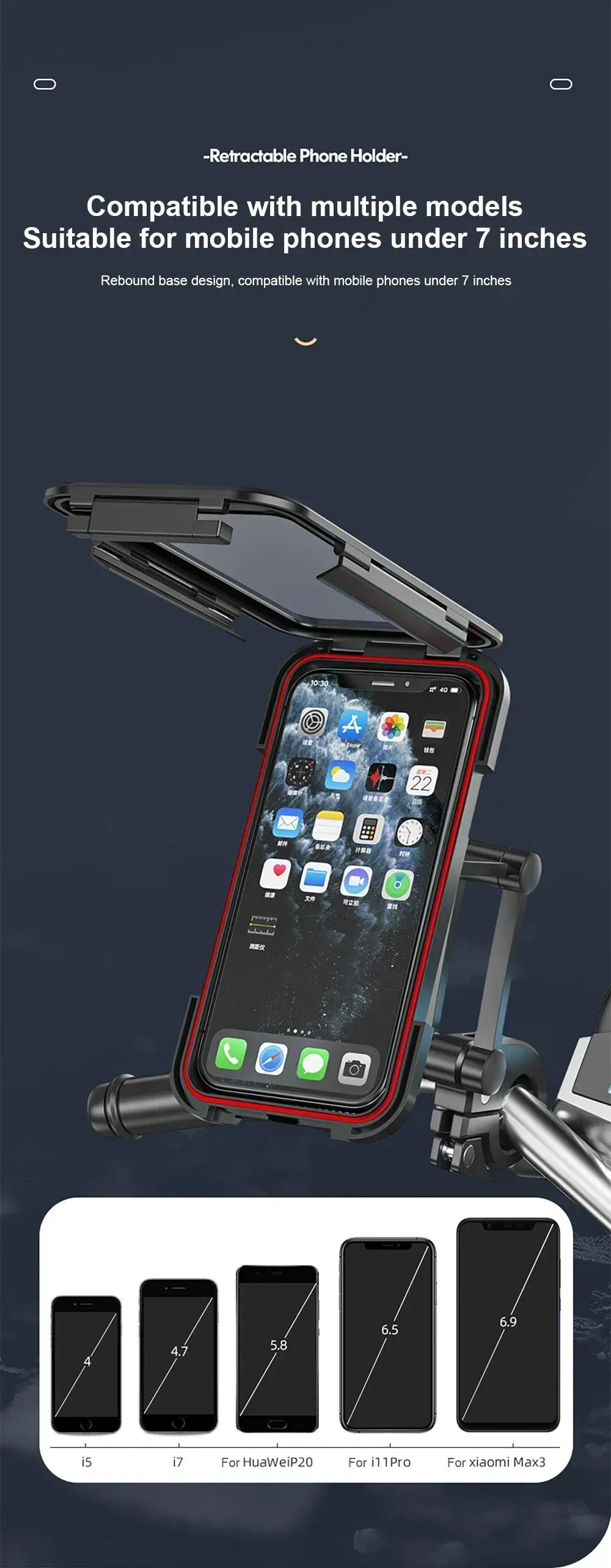 Support de téléphone étanche pour moto, vue détaillée