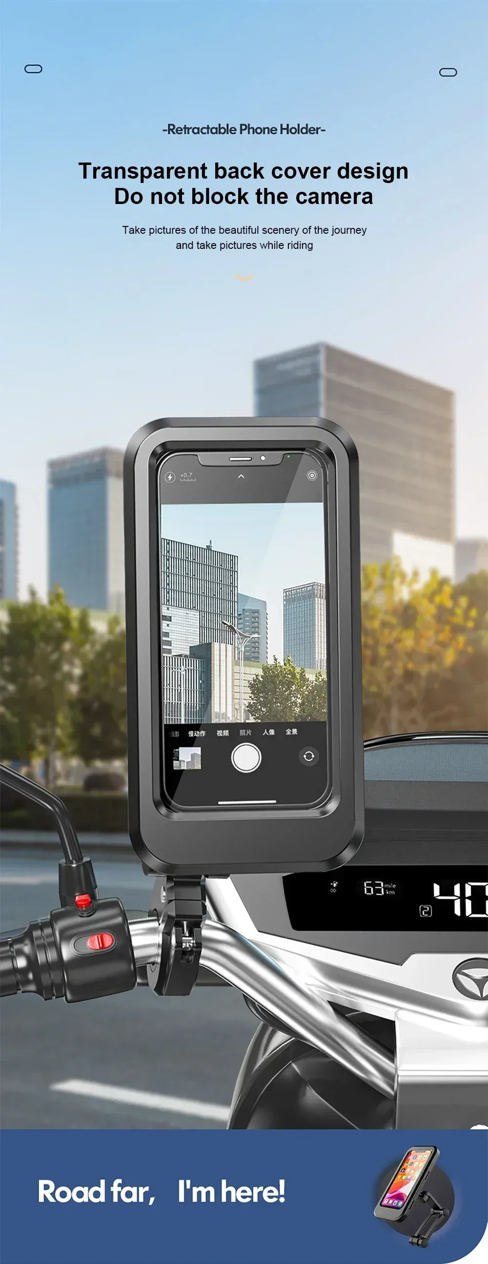 Support de téléphone étanche pour moto, vue détaillée