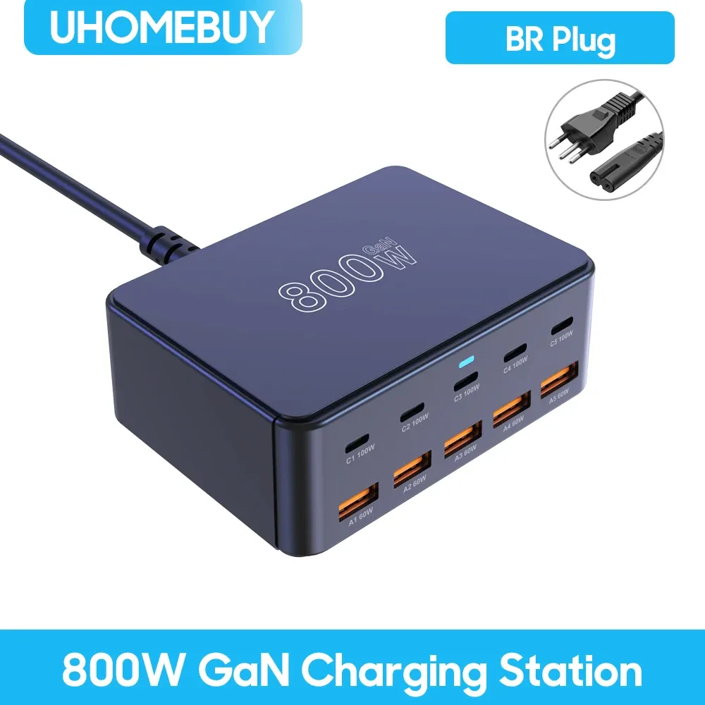 Chargeur USB-C GaN 800 W 100 W PD 3.0 PPS QC 3.0, station de charge rapide multiport pour iPhone 15 et 16, Samsung, MacBook Pro, ordinateurs portables et tablettes 18