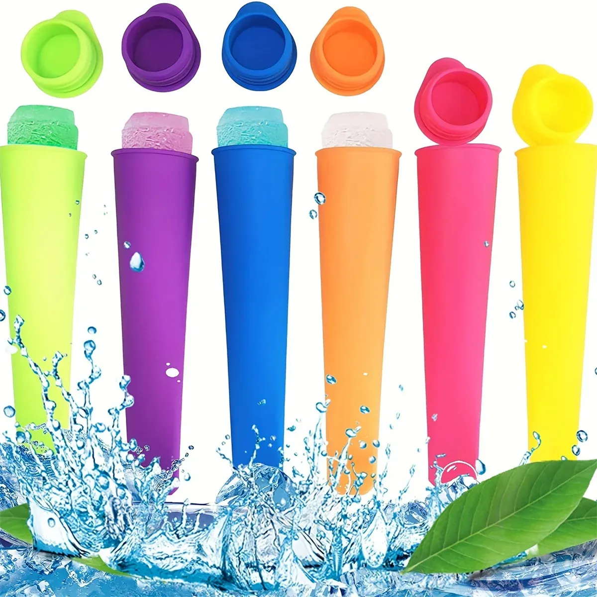 Moule à glace réutilisable en silicone de qualité alimentaire, lot de 6 pièces, pour sucettes glacées