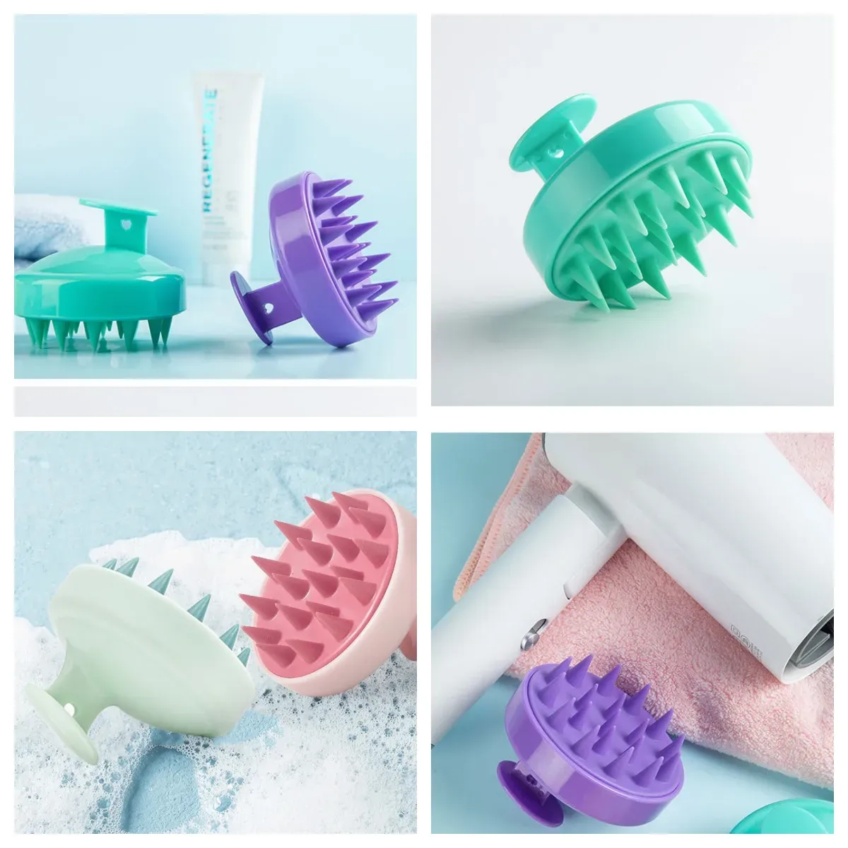 Peigne masseur en silicone en situation d'utilisation