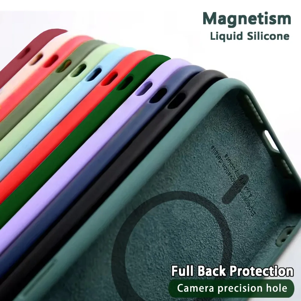 Coque magnétique en silicone liquide compatible MagSafe pour iPhone 14 Plus, 13, 12 mini, 11, X, XS, XR et XS Max, avec découpe précise pour l'appareil photo