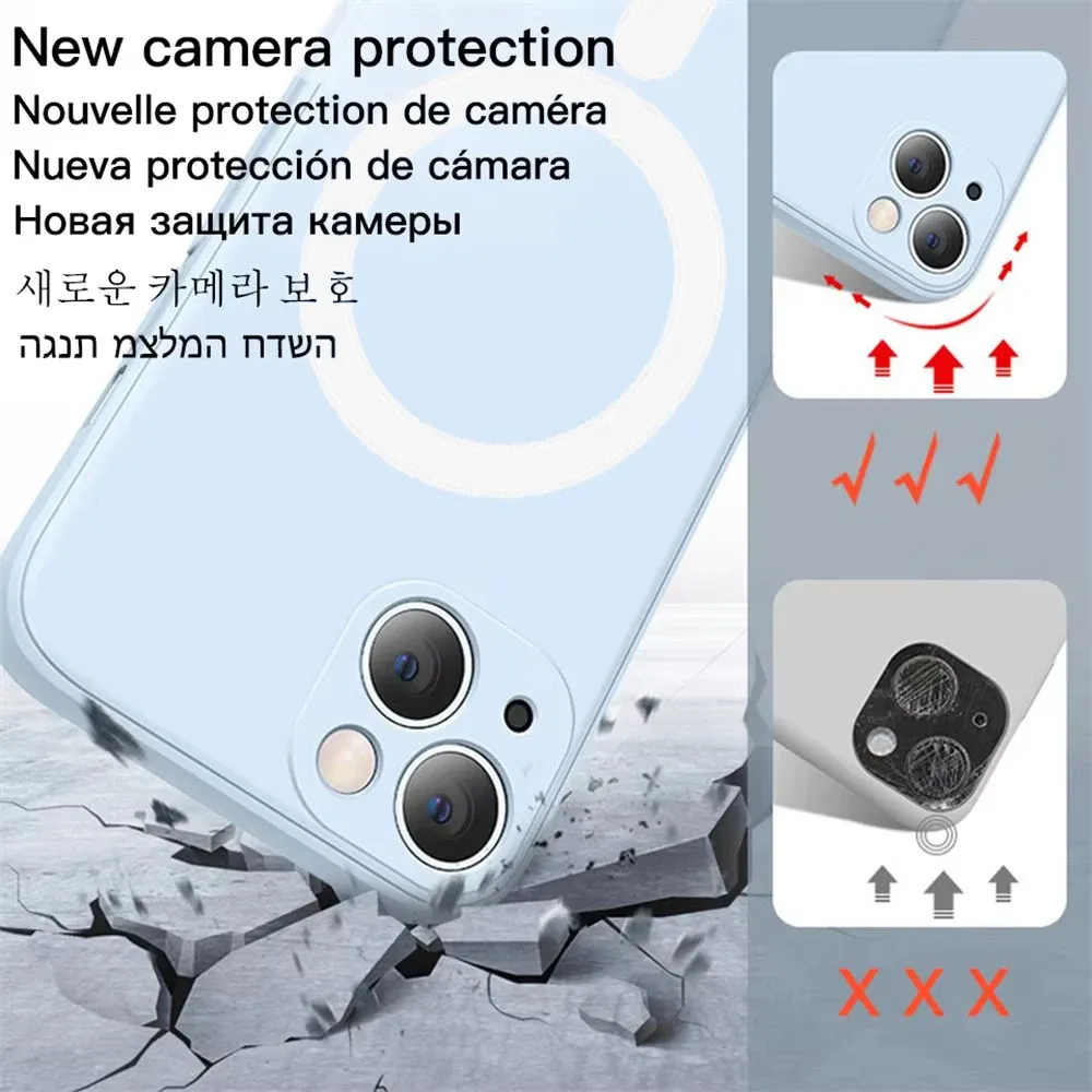 Coque magnétique en silicone liquide compatible MagSafe pour iPhone 14 Plus, 13, 12 mini, 11, X, XS, XR et XS Max, avec découpe précise pour l'appareil photo 3