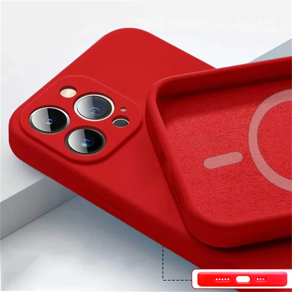 Coque magnétique en silicone liquide compatible MagSafe pour iPhone 14 Plus, 13, 12 mini, 11, X, XS, XR et XS Max, avec découpe précise pour l'appareil photo 15