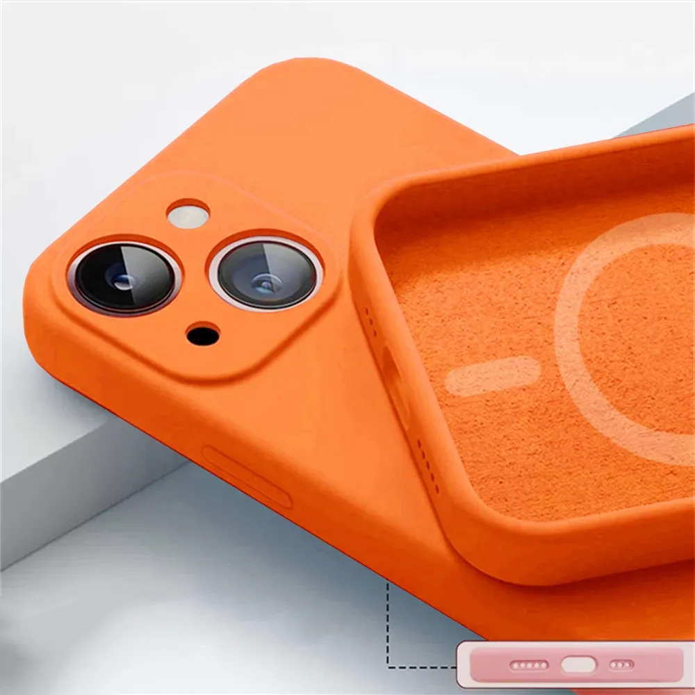 Coque magnétique en silicone liquide compatible MagSafe pour iPhone 14 Plus, 13, 12 mini, 11, X, XS, XR et XS Max, avec découpe précise pour l'appareil photo 7
