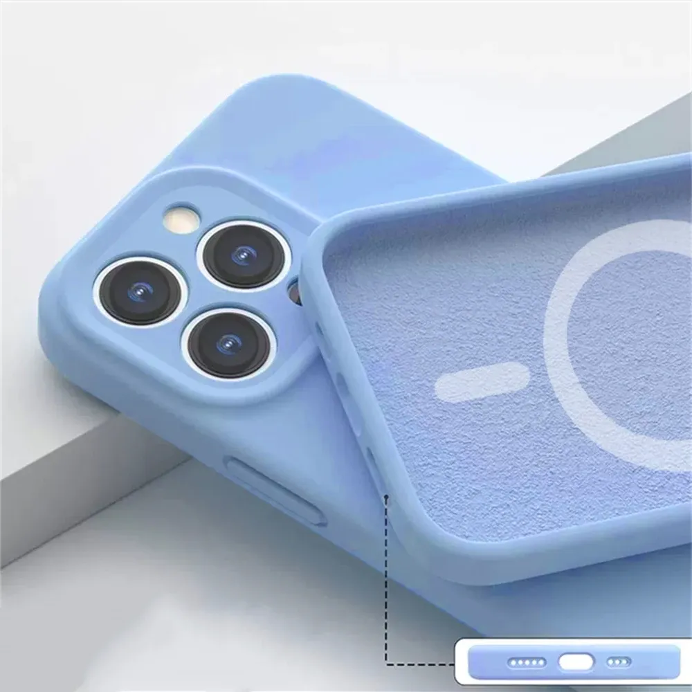 Coque magnétique en silicone liquide compatible MagSafe pour iPhone 14 Plus, 13, 12 mini, 11, X, XS, XR et XS Max, avec découpe précise pour l'appareil photo 13