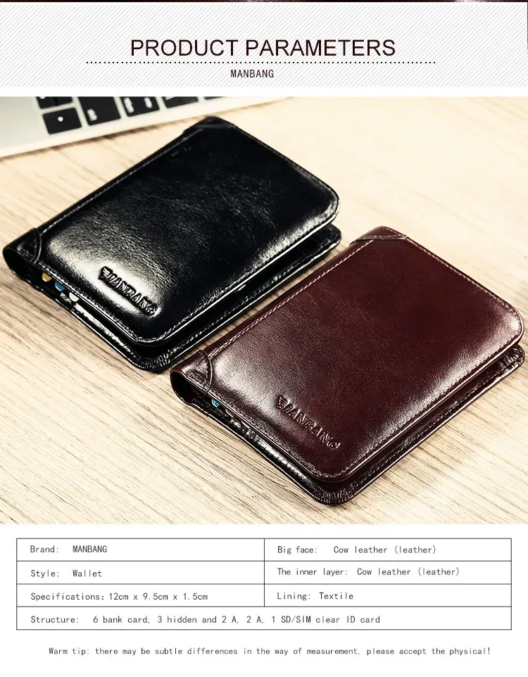 ManBang Portefeuille court en cuir véritable pour homme, modèle 2017, porte-cartes et porte-monnaie, design de mode, haute qualité 6