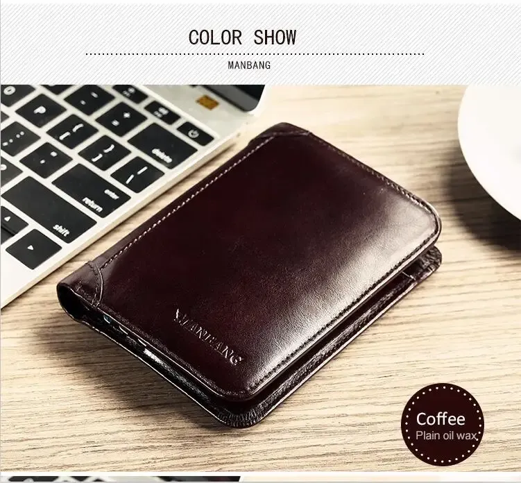 ManBang Portefeuille court en cuir véritable pour homme, modèle 2017, porte-cartes et porte-monnaie, design de mode, haute qualité 7