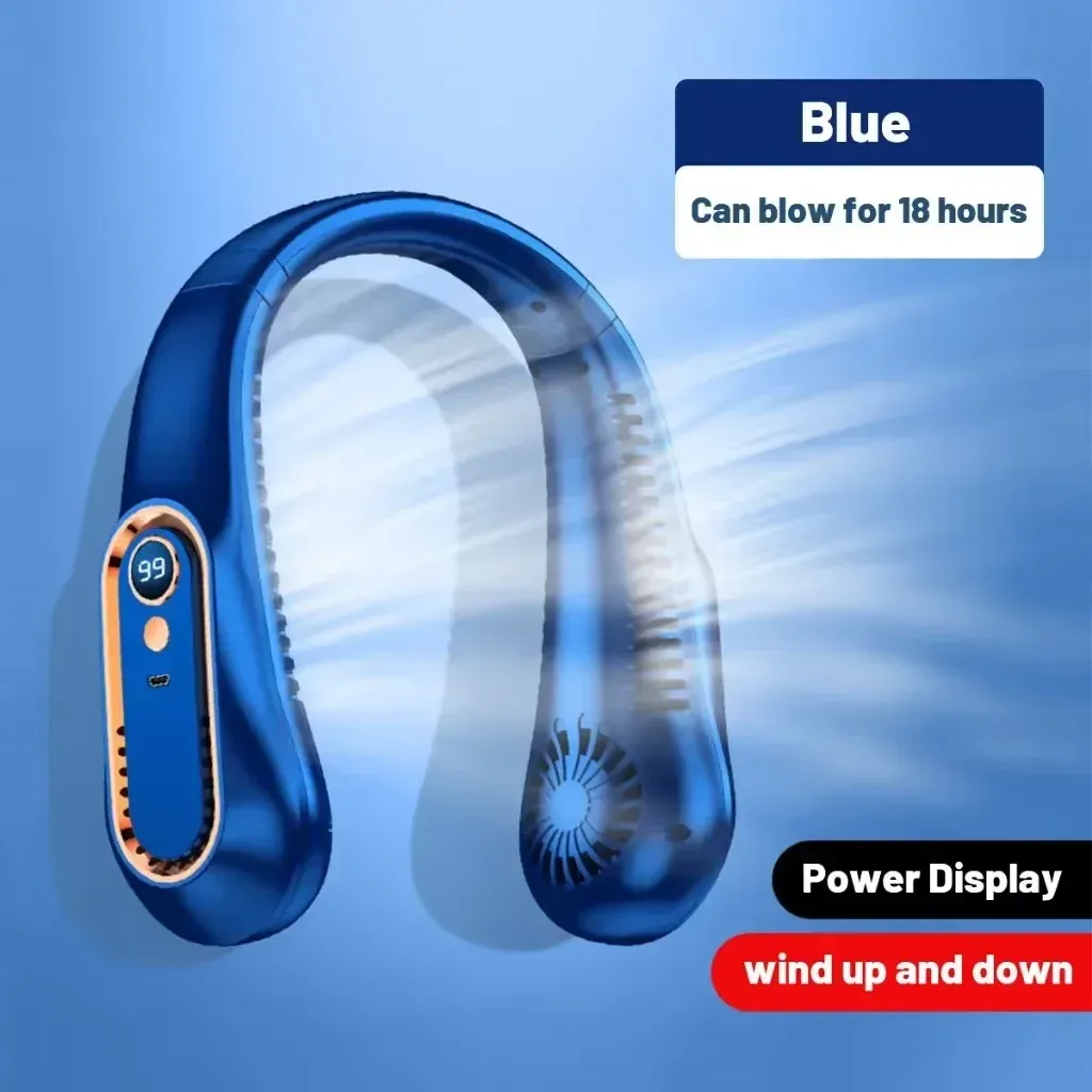 Ventilateur de cou sans pales portable rechargeable par USB, silencieux, 5 vitesses, écran numérique 11