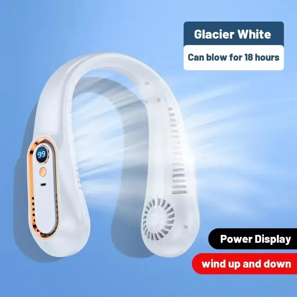 Ventilateur de cou sans pales portable rechargeable par USB, silencieux, 5 vitesses, écran numérique 7