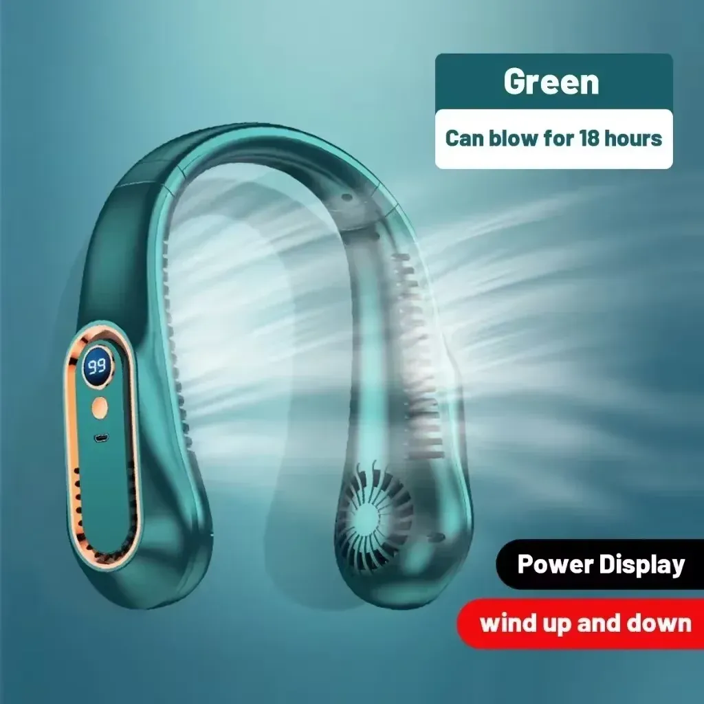Ventilateur de cou sans pales portable rechargeable par USB, silencieux, 5 vitesses, écran numérique 8