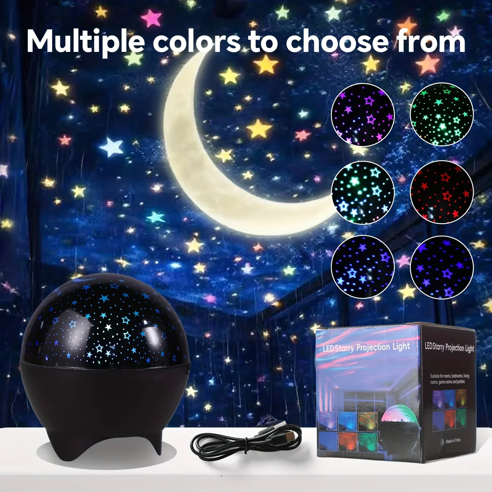 Veilleuse LED Projecteur Ciel Étoilé et Lune, Prise USB, 7 Modes d'Éclairage pour Chambre d'Enfant 2