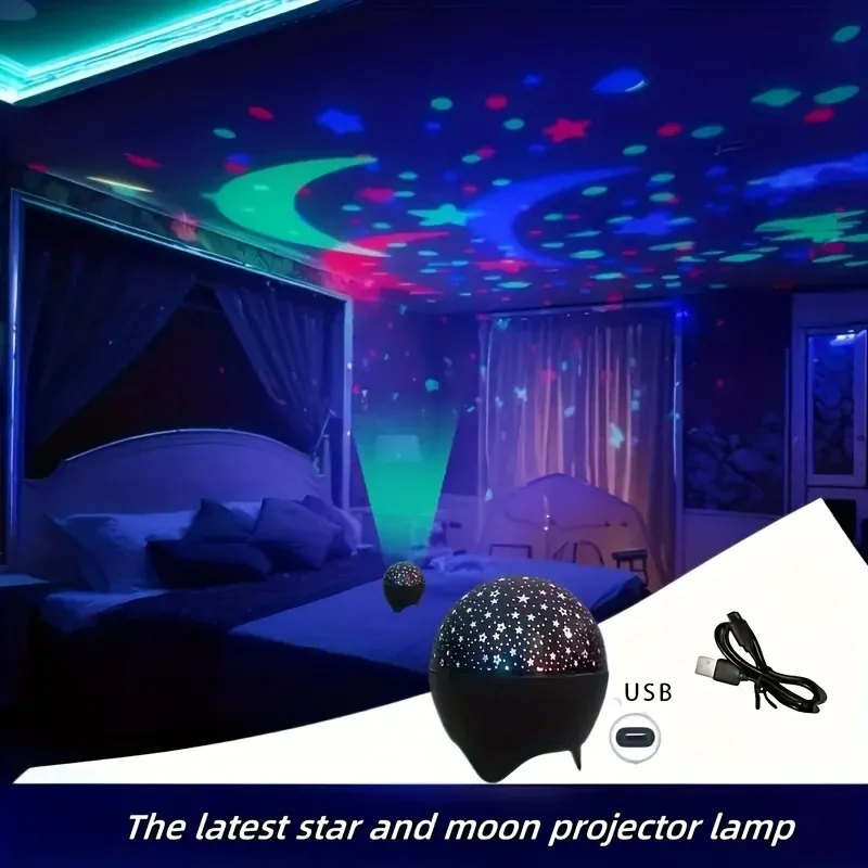 Veilleuse LED Projecteur Ciel Étoilé et Lune, Prise USB, 7 Modes d'Éclairage pour Chambre d'Enfant 3