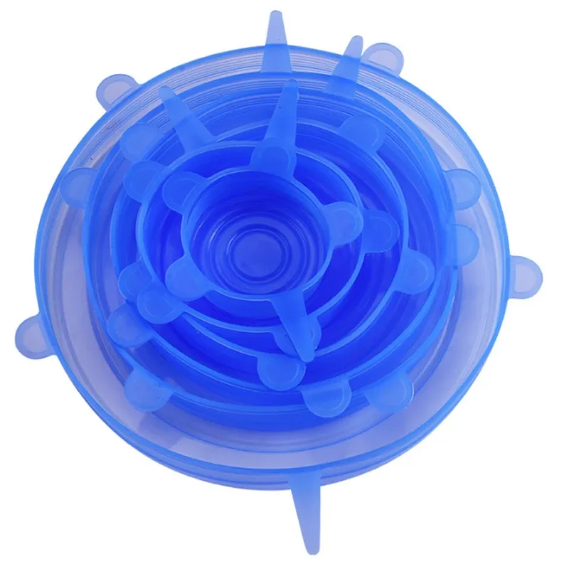 Couvercles extensibles en silicone de qualité alimentaire, lot de 6, réutilisables et hermétiques, pour plats et bols universels, accessoires de cuisine 9