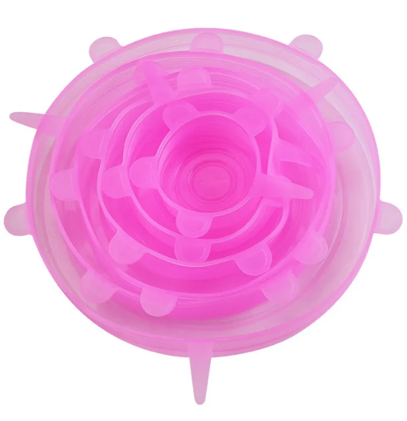 Couvercles extensibles en silicone de qualité alimentaire, lot de 6, réutilisables et hermétiques, pour plats et bols universels, accessoires de cuisine 8