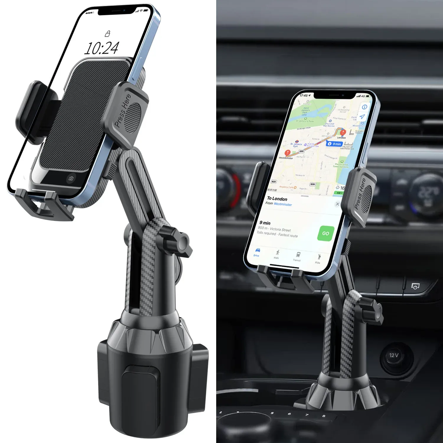 Support de téléphone universel pour porte-gobelet de voiture, réglable à 360°, compatible avec les téléphones de 4 à 7 pouces 7