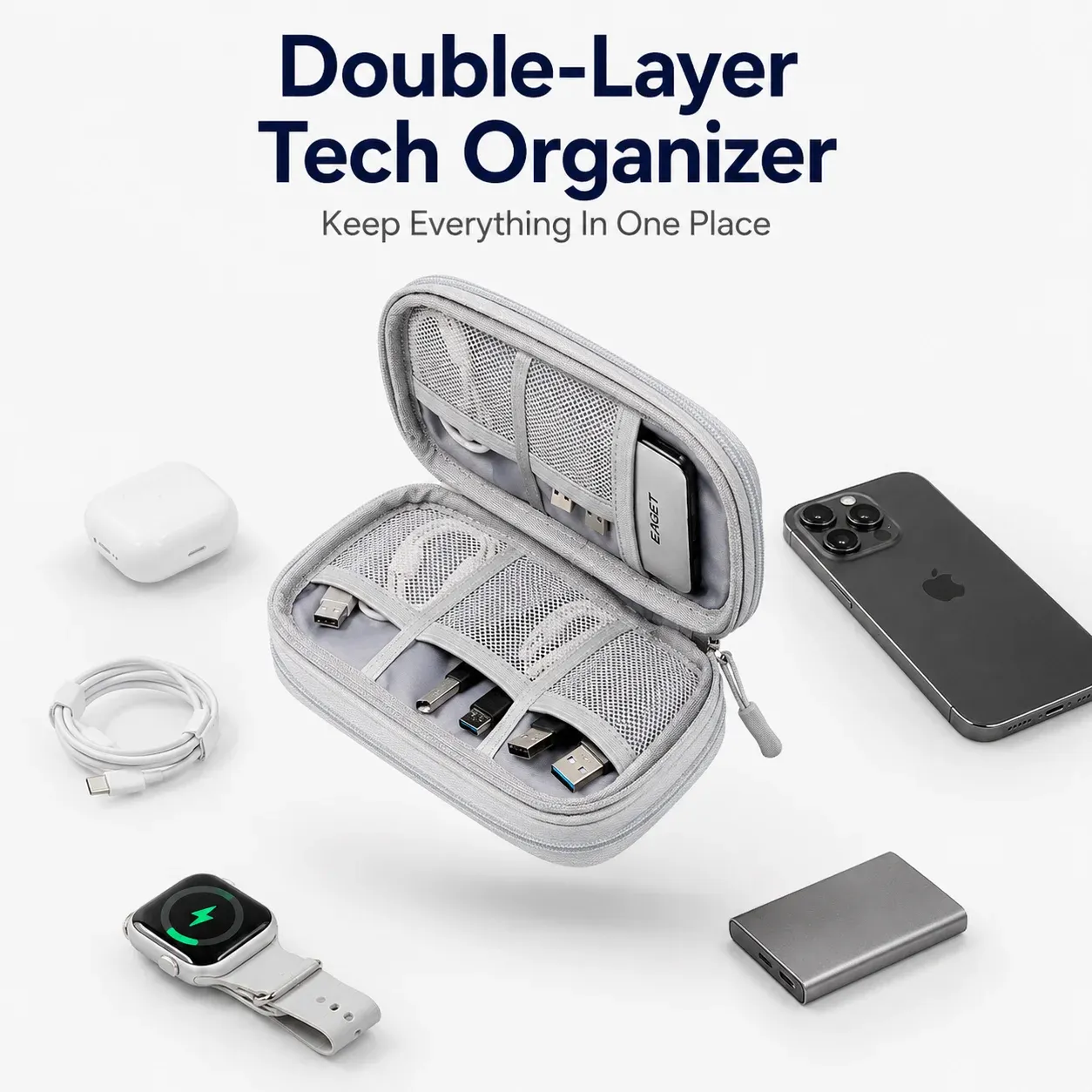 Sac de rangement pour accessoires de voyage : câbles, chargeurs, batterie externe, SSD