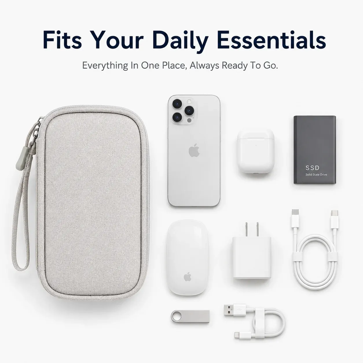 Sac de rangement pour accessoires de voyage : câbles, chargeurs, batterie externe, SSD 3