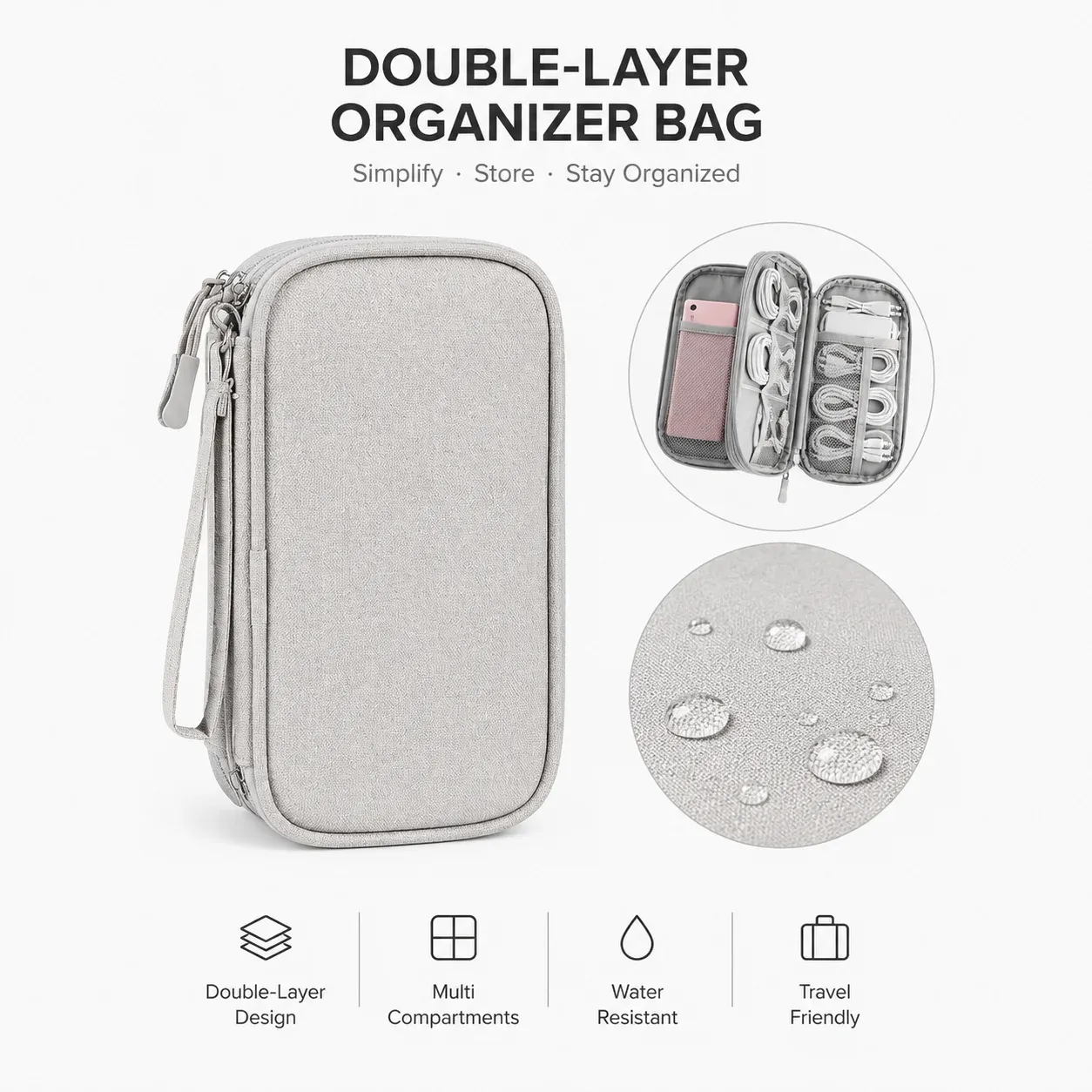Sac de rangement pour accessoires de voyage : câbles, chargeurs, batterie externe, SSD 7