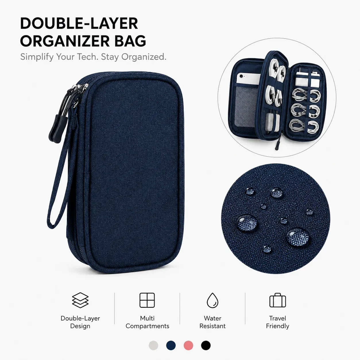 Sac de rangement pour accessoires de voyage : câbles, chargeurs, batterie externe, SSD 10