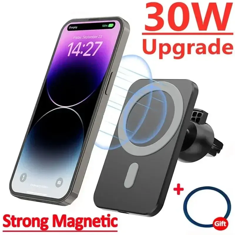 Chargeur sans fil magnétique MagSafe pour voiture, compatible iPhone 12 à 17 et Samsung, Xiaomi, support pour grille d'aération