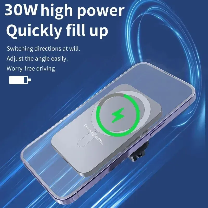 Chargeur sans fil magnétique MagSafe pour voiture, compatible iPhone 12 à 17 et Samsung, Xiaomi, support pour grille d'aération 2