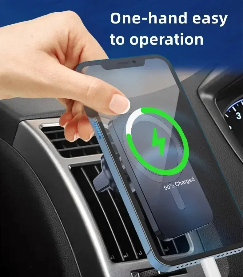 Chargeur sans fil magnétique MagSafe pour voiture, compatible iPhone 12 à 17 et Samsung, Xiaomi, support pour grille d'aération 6