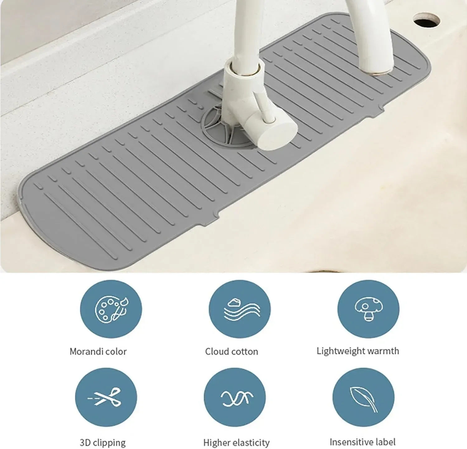 Tapis anti-éclaboussures en silicone pour robinet de cuisine, protection de plan de travail, tapis d'égouttage pour accessoires de cuisine et de salle de bain 2