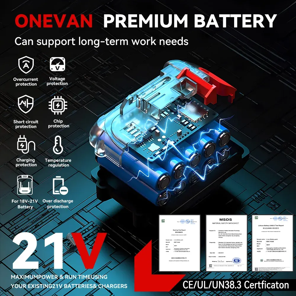 ONEVAN Aspirateur à main sans fil 1500 W pour canapé et nettoyage de la poussière, multifonction, compatible batterie Makita 18 V 4