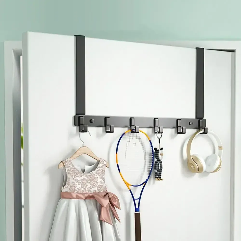 Porte-manteau à 6 crochets à accrocher sur porte, organisateur pour salle de bain et cuisine 4
