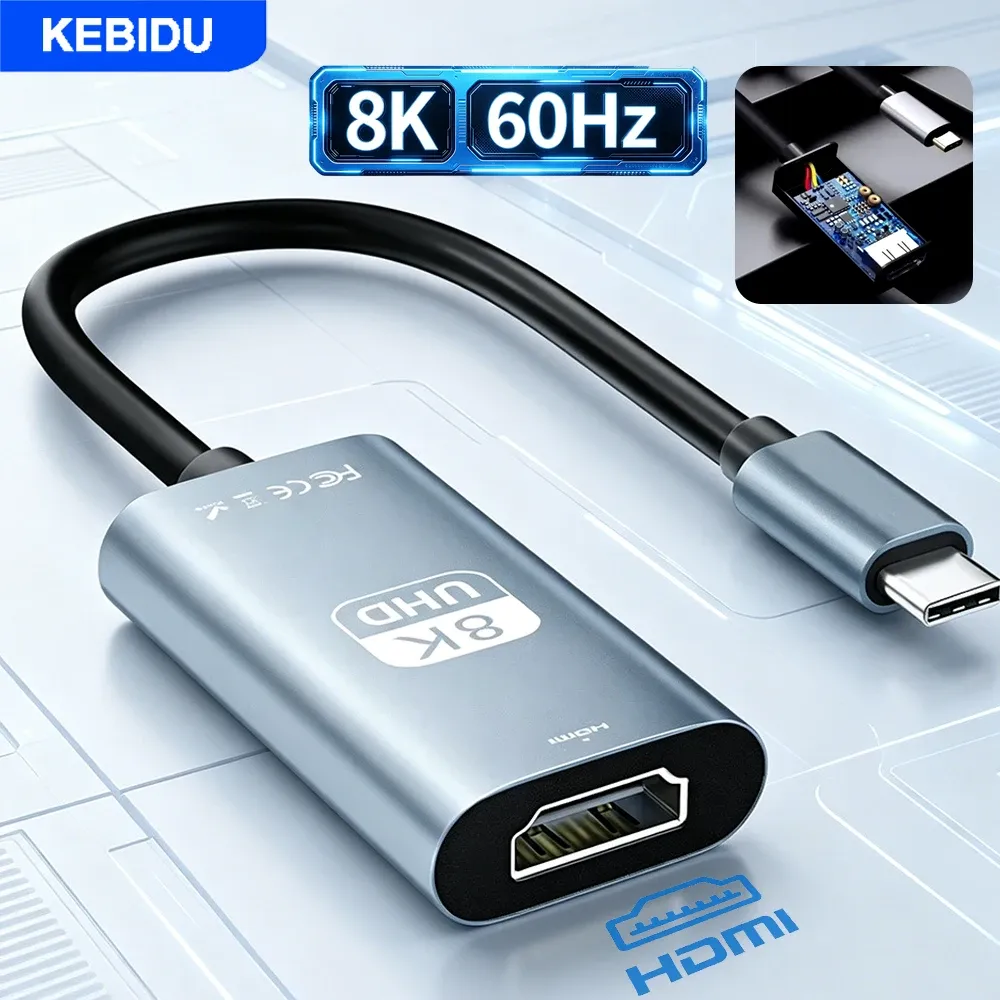 Câble adaptateur USB-C vers HDMI KEBIDU 8K/4K 60 Hz, 30 Hz, Type C HDTV pour MacBook, smartphones, PC et ordinateur portable