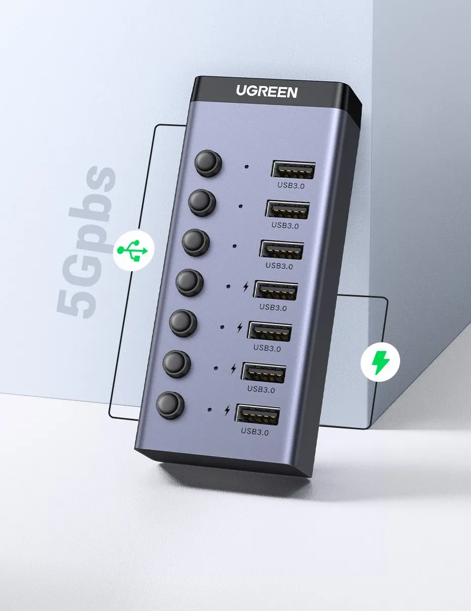 Hub USB 3.0 UGREEN 7-en-1 en alliage d'aluminium