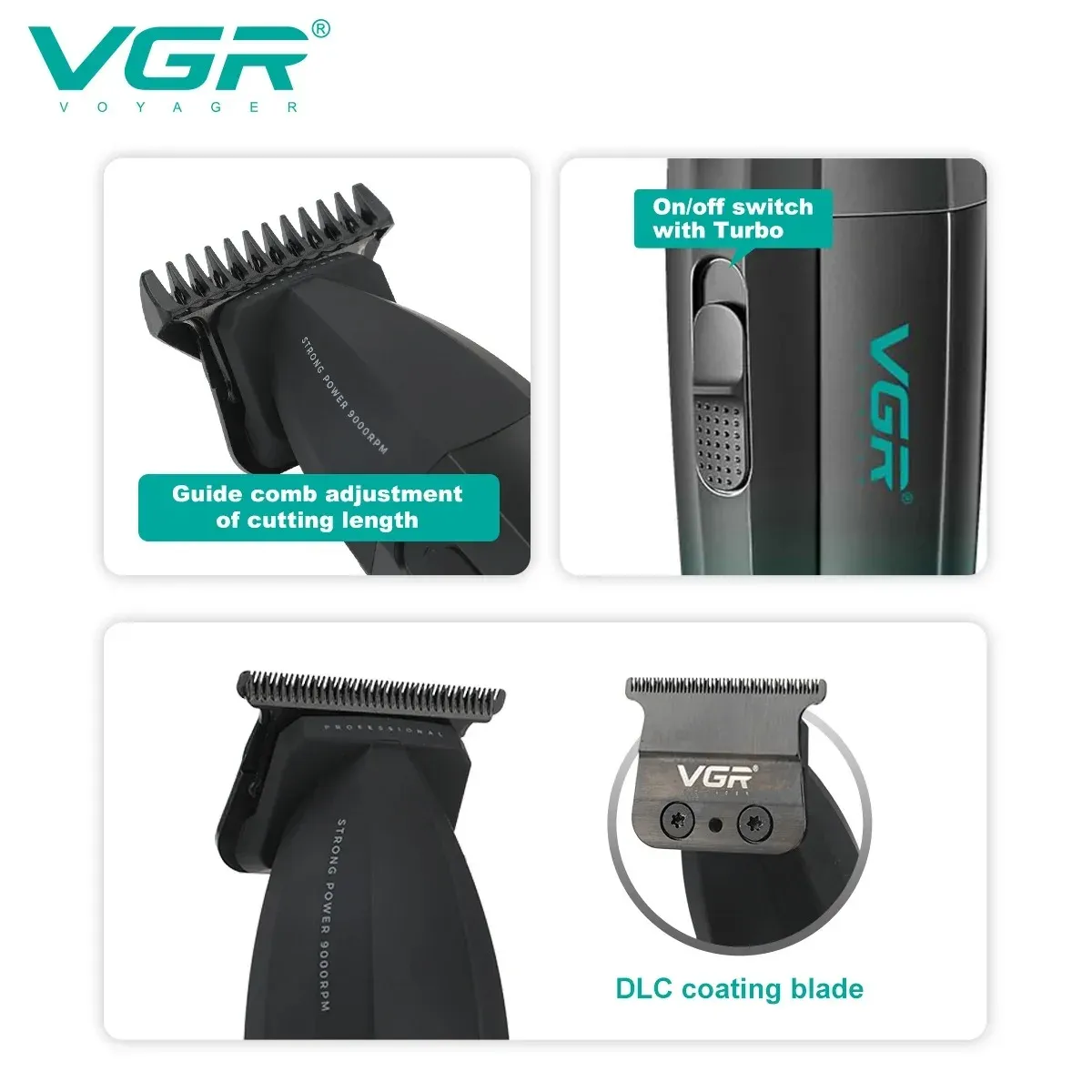 VGR Tondeuse à cheveux professionnelle sans fil pour barbier, tondeuse électrique en métal, modèles V-003, V-906, V-308 4