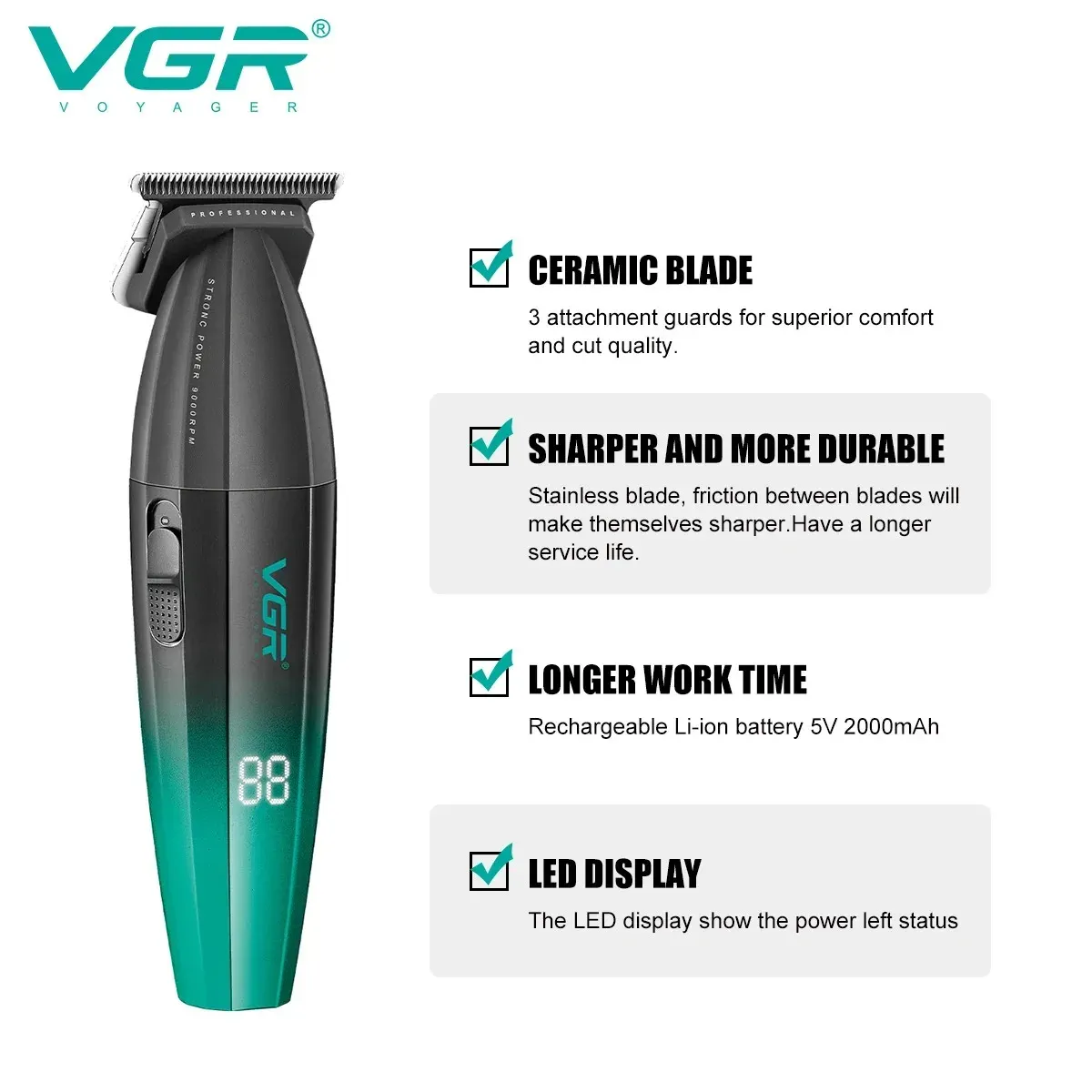 VGR Tondeuse à cheveux professionnelle sans fil pour barbier, tondeuse électrique en métal, modèles V-003, V-906, V-308 5