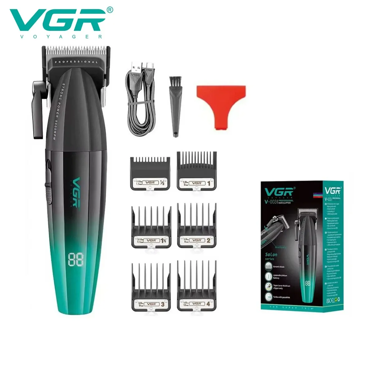 VGR Tondeuse à cheveux professionnelle sans fil pour barbier, tondeuse électrique en métal, modèles V-003, V-906, V-308 10