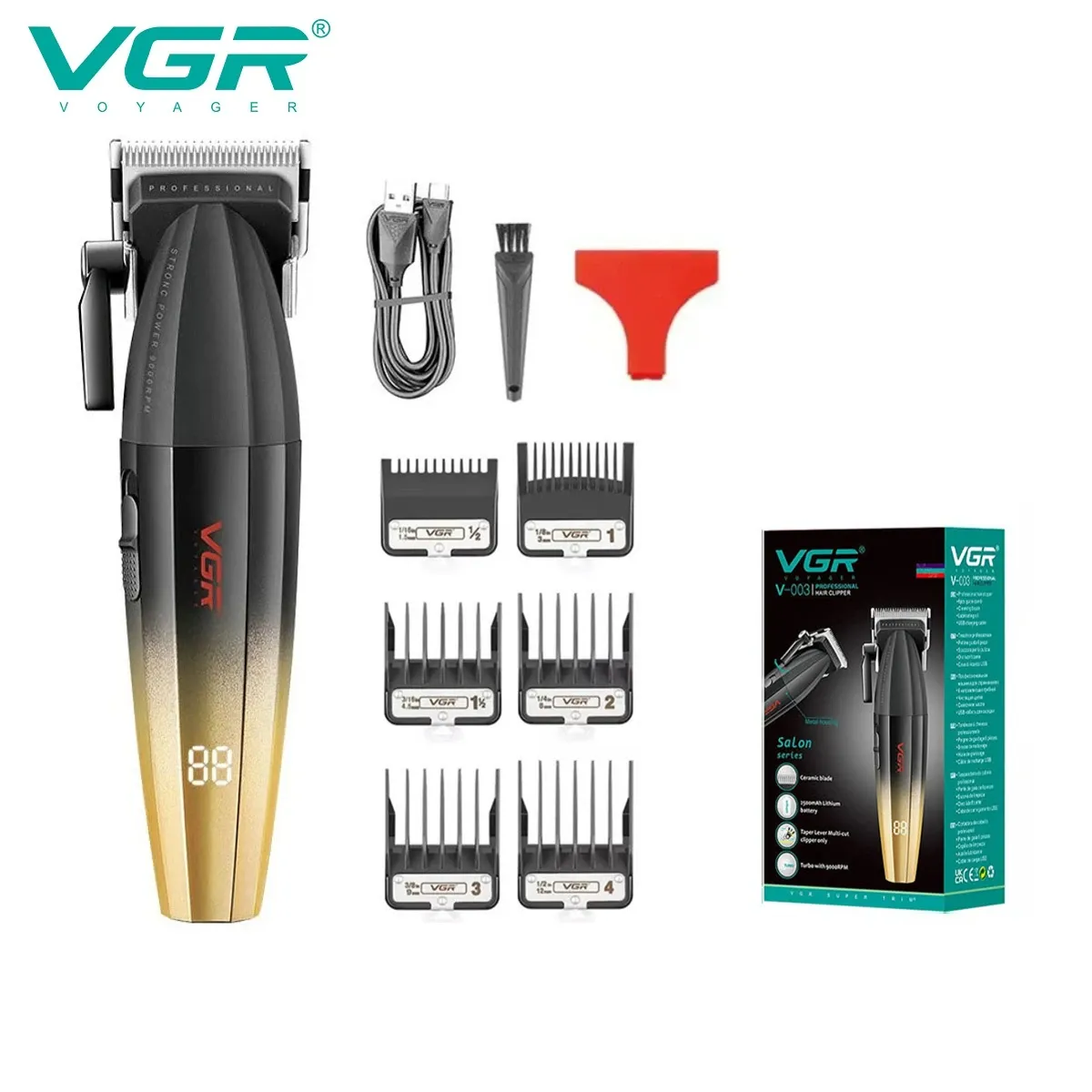 VGR Tondeuse à cheveux professionnelle sans fil pour barbier, tondeuse électrique en métal, modèles V-003, V-906, V-308 16