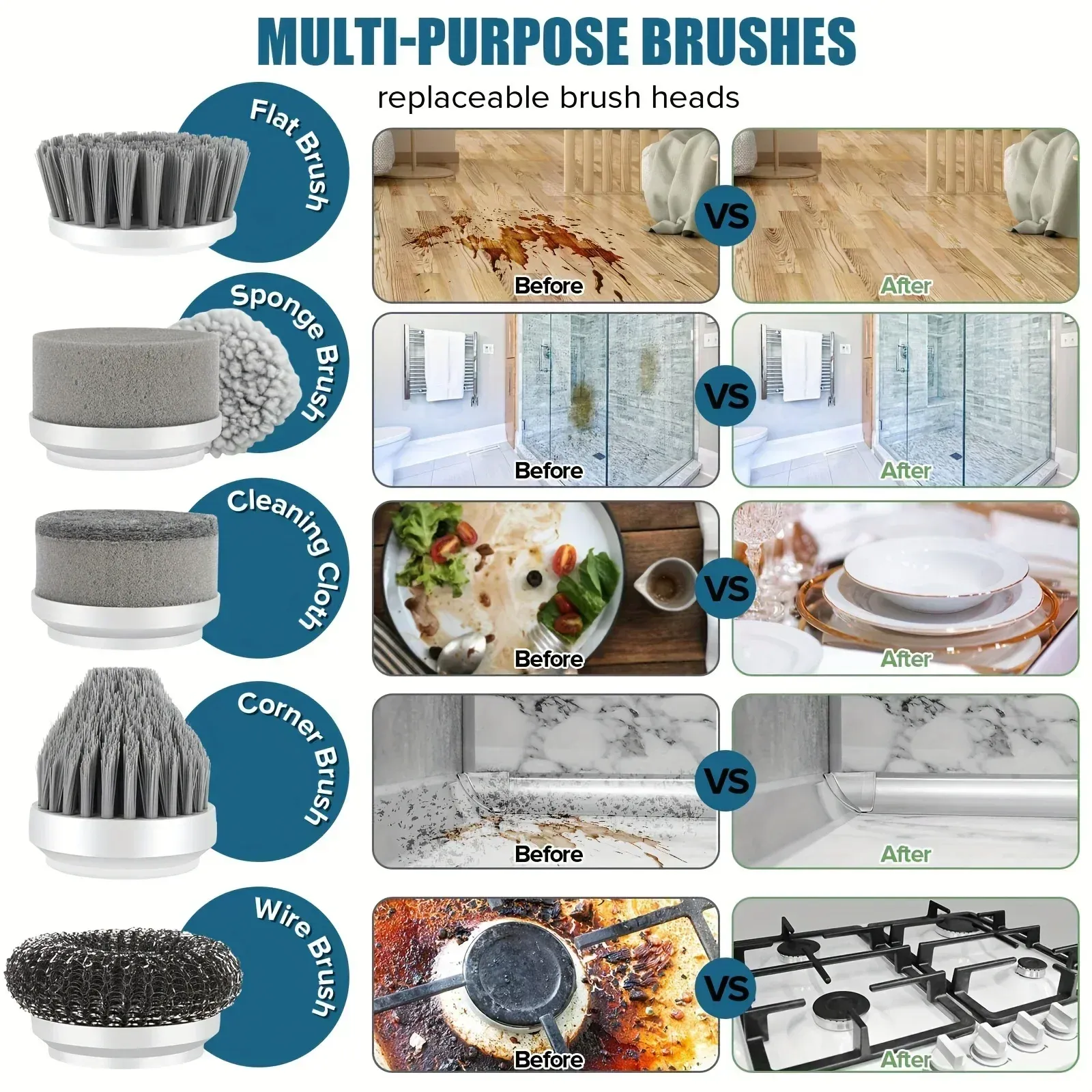 Nettoyeur électrique sans fil avec 5 brosses de rechange, brosse de nettoyage électrique et accessoires de nettoyage 3
