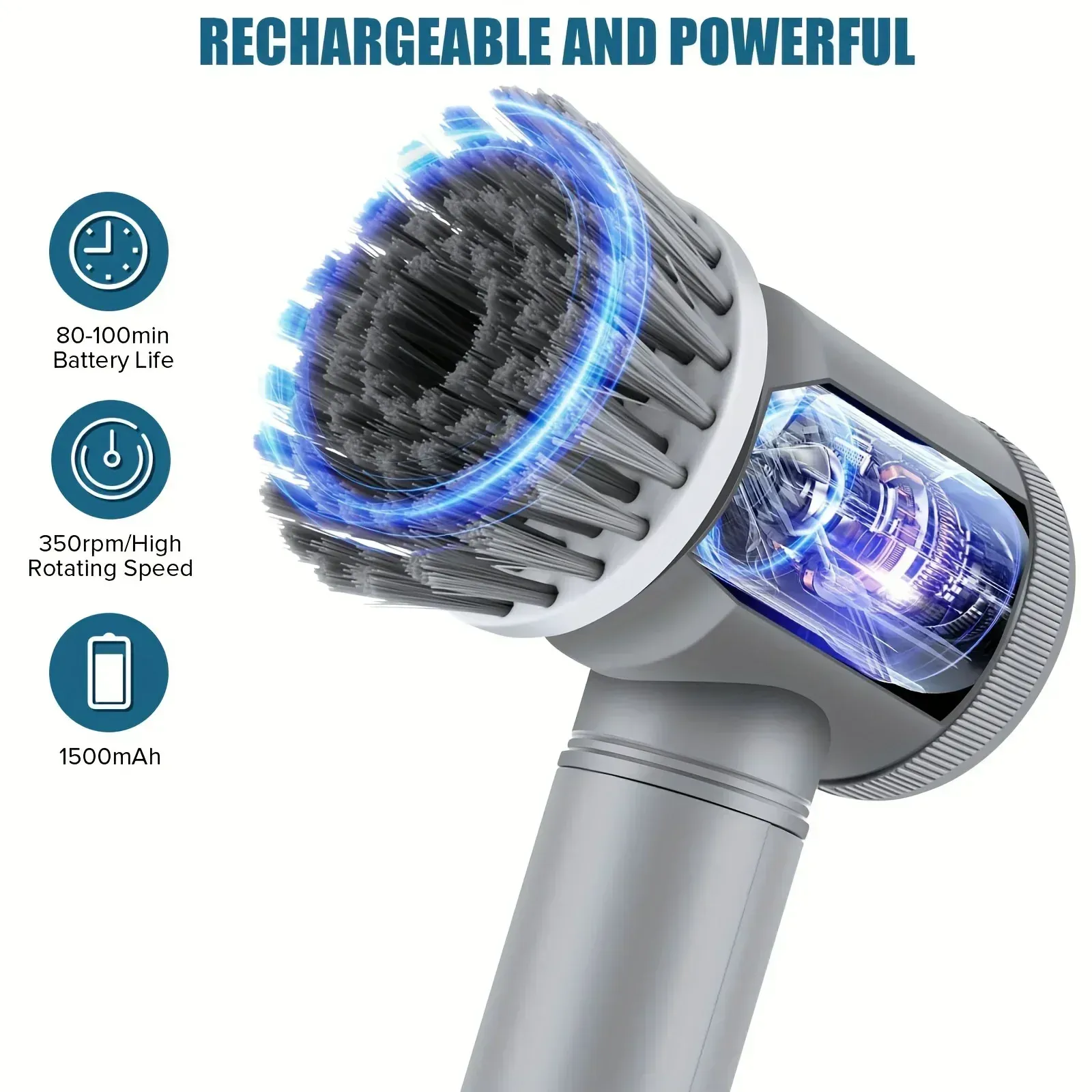 Nettoyeur électrique sans fil avec 5 brosses de rechange, brosse de nettoyage électrique et accessoires de nettoyage 2