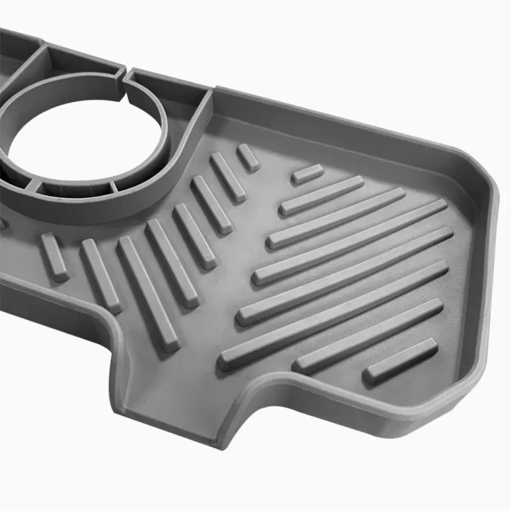 Tapis collecteur d'eau en silicone, protection anti-éclaboussures pour évier, à installer derrière le robinet, plateau de vidange avec 3 boucles réglables, porte-savon à barre souple, 1 pièce 3