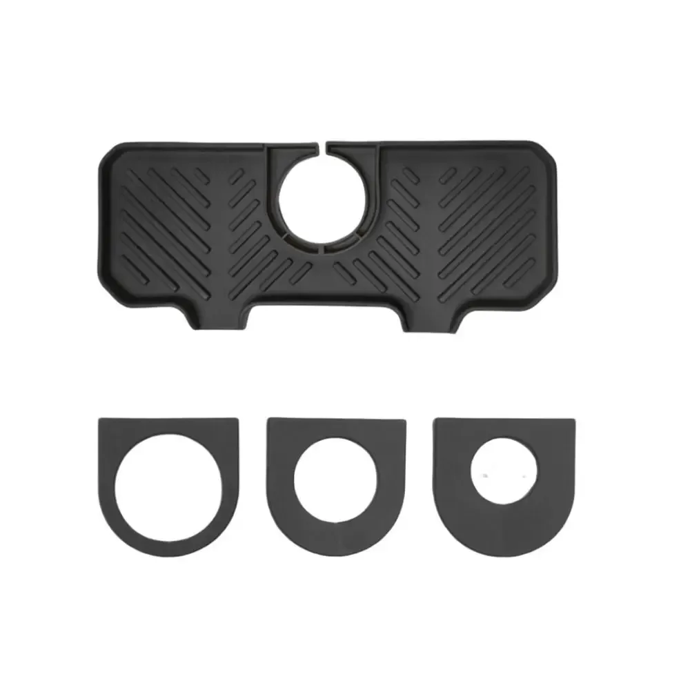 Tapis collecteur d'eau en silicone, protection anti-éclaboussures pour évier, à installer derrière le robinet, plateau de vidange avec 3 boucles réglables, porte-savon à barre souple, 1 pièce 4