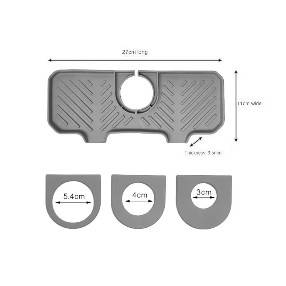 Tapis collecteur d'eau en silicone, protection anti-éclaboussures pour évier, à installer derrière le robinet, plateau de vidange avec 3 boucles réglables, porte-savon à barre souple, 1 pièce 8