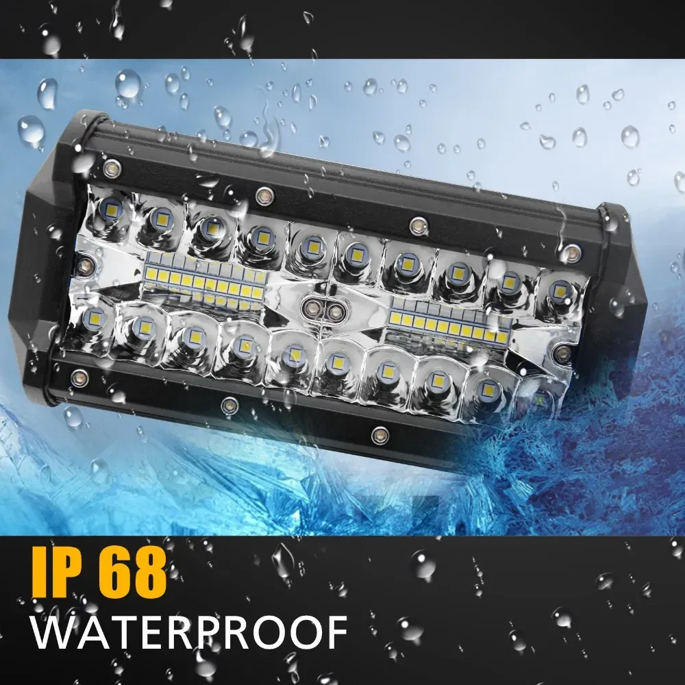 Barre lumineuse de travail LED 7" 120W, lot de 2 pièces, pour tracteur, bateau, véhicule tout-terrain, camion, SUV et VTT, faisceau combiné spot et inondation, 12V/24V 4
