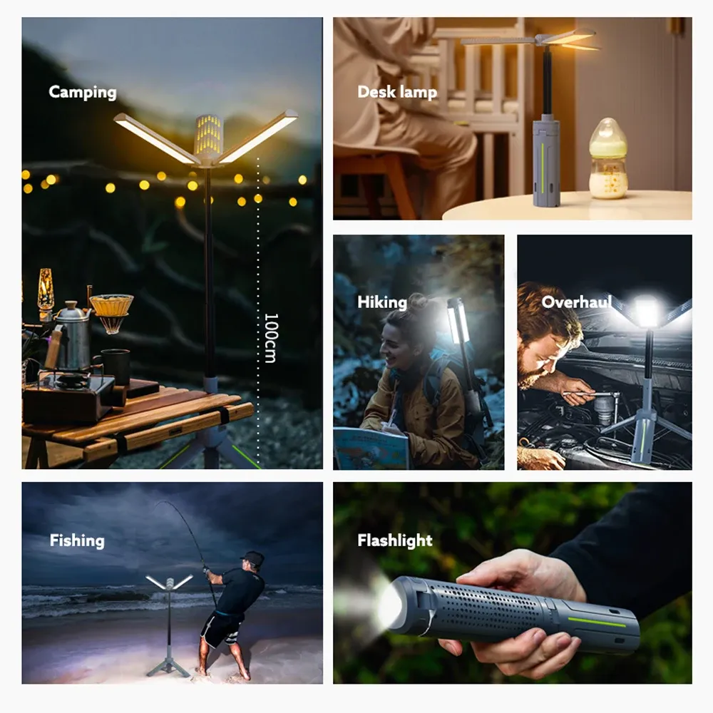 Lampe de poche télescopique rechargeable et portable pour le camping, la randonnée et la pêche en plein air 3