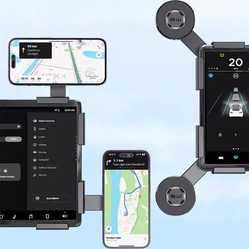 Support de téléphone magnétique pour Tesla Model 3/Y/X/S, support latéral pour écran avec rotation à 360°, compatible iPhone 12, 13, 14 et 15 4