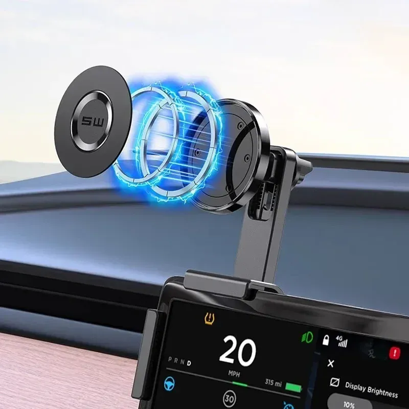 Support de téléphone magnétique pour Tesla Model 3/Y/X/S, support latéral pour écran avec rotation à 360°, compatible iPhone 12, 13, 14 et 15 5