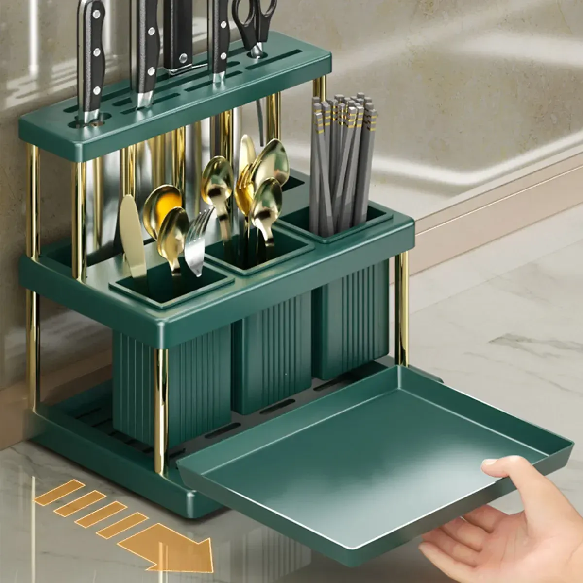 Porte-couteaux de cuisine multifonction avec égouttoir à couverts en PP, gain de place, organisateur d'ustensiles - Image 1