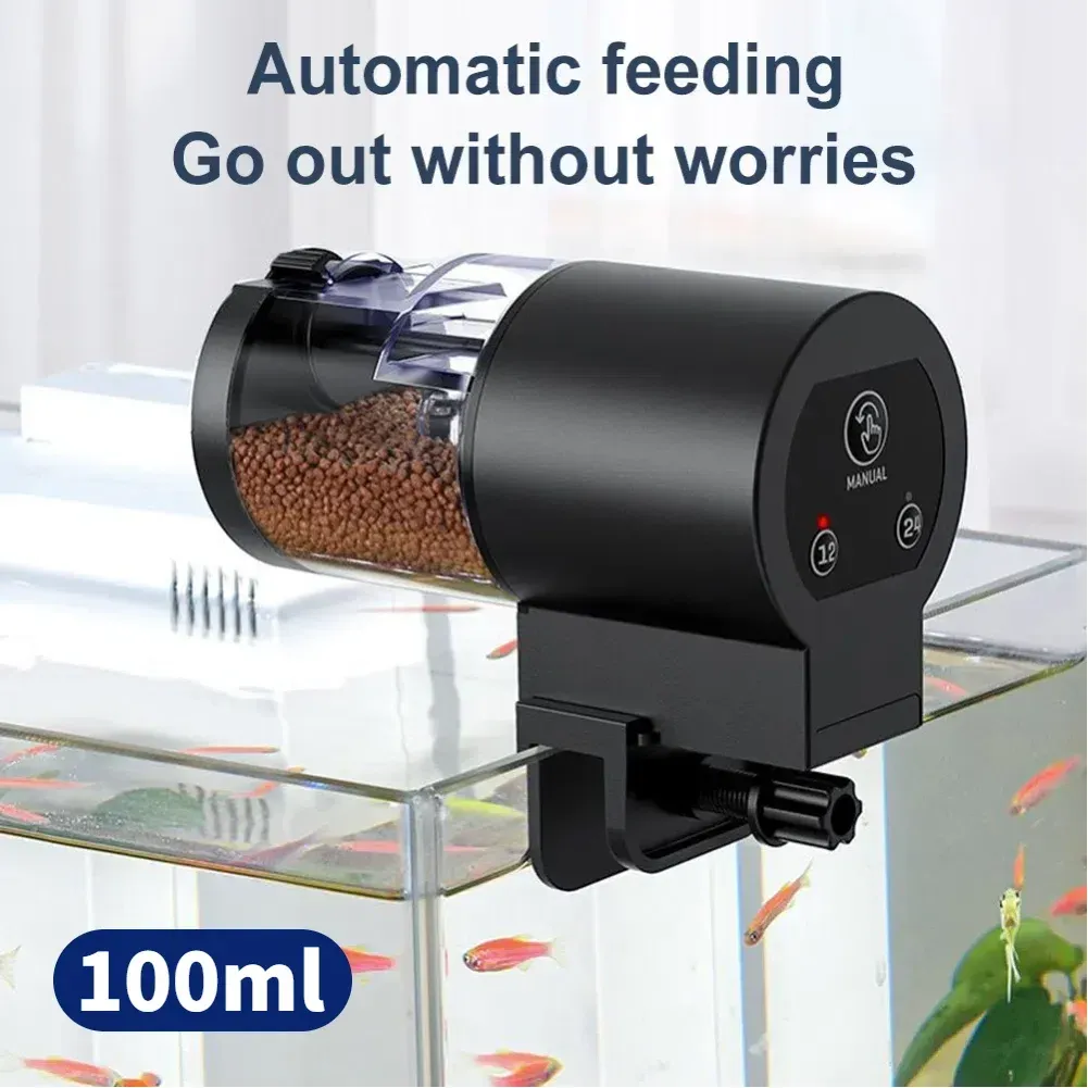 Distributeur automatique de nourriture pour poissons avec minuterie, étanche IP66, capacité 100 ml, pour poissons et tortues