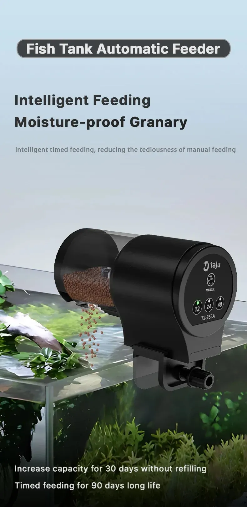 Vue d'ensemble du distributeur automatique de nourriture pour poissons