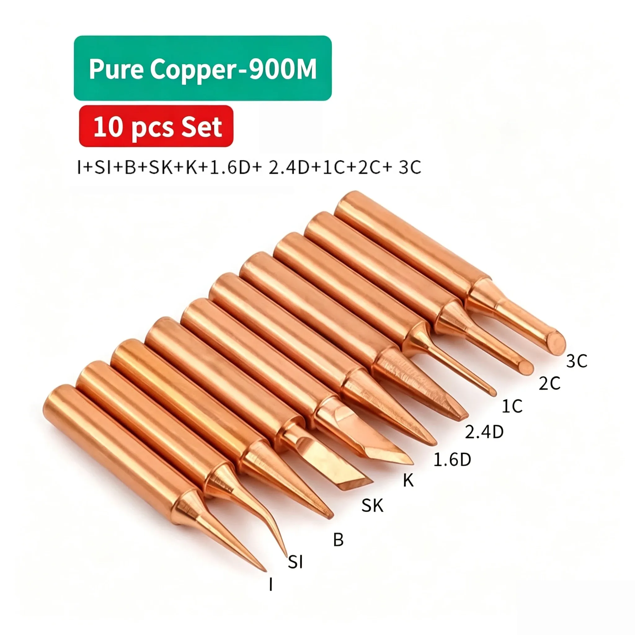 Panne de fer à souder en cuivre pur 900M, lot de pointes en cuivre nu à chauffage interne, outil de soudage électrique 13