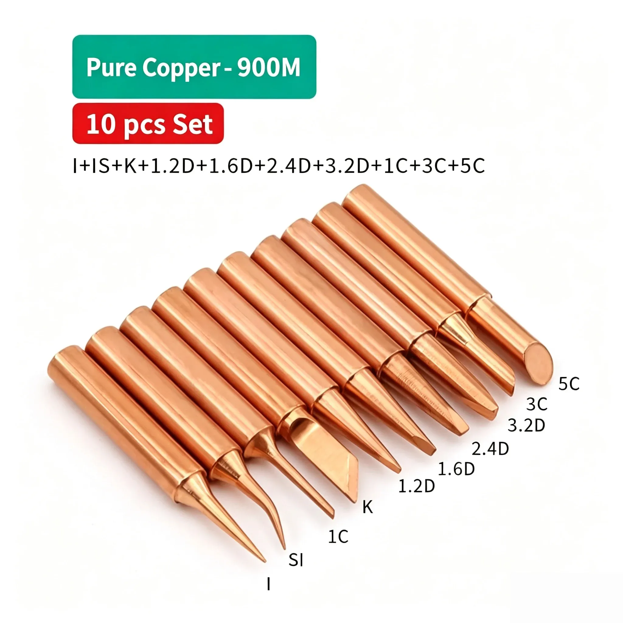 Panne de fer à souder en cuivre pur 900M, lot de pointes en cuivre nu à chauffage interne, outil de soudage électrique 11
